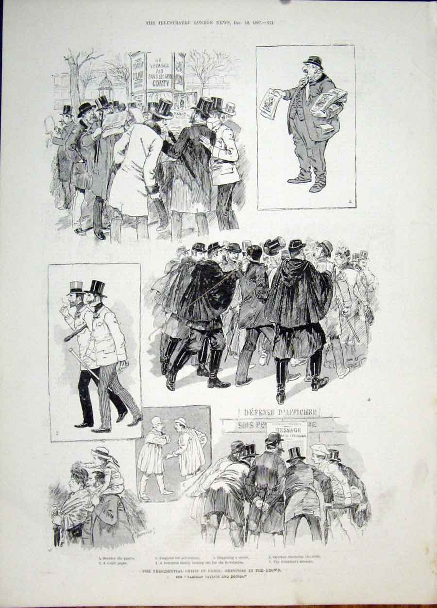 Original Old Antique Print Paris France Revolution Sketches 1887 19th