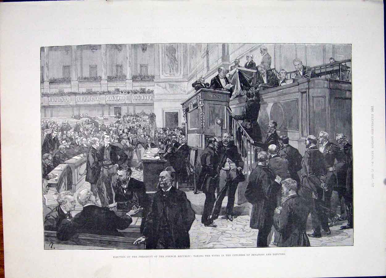 Old Antique Print Election President French Republic Votes Congress 1887 19th