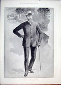 Original Old Antique Print Portrait Prince Germany San Remo Forestier 1887 19th