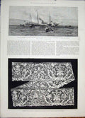 Original Old Antique Print Hms Smyrna San Remo Ship Needlepoint Lace Irish Pope