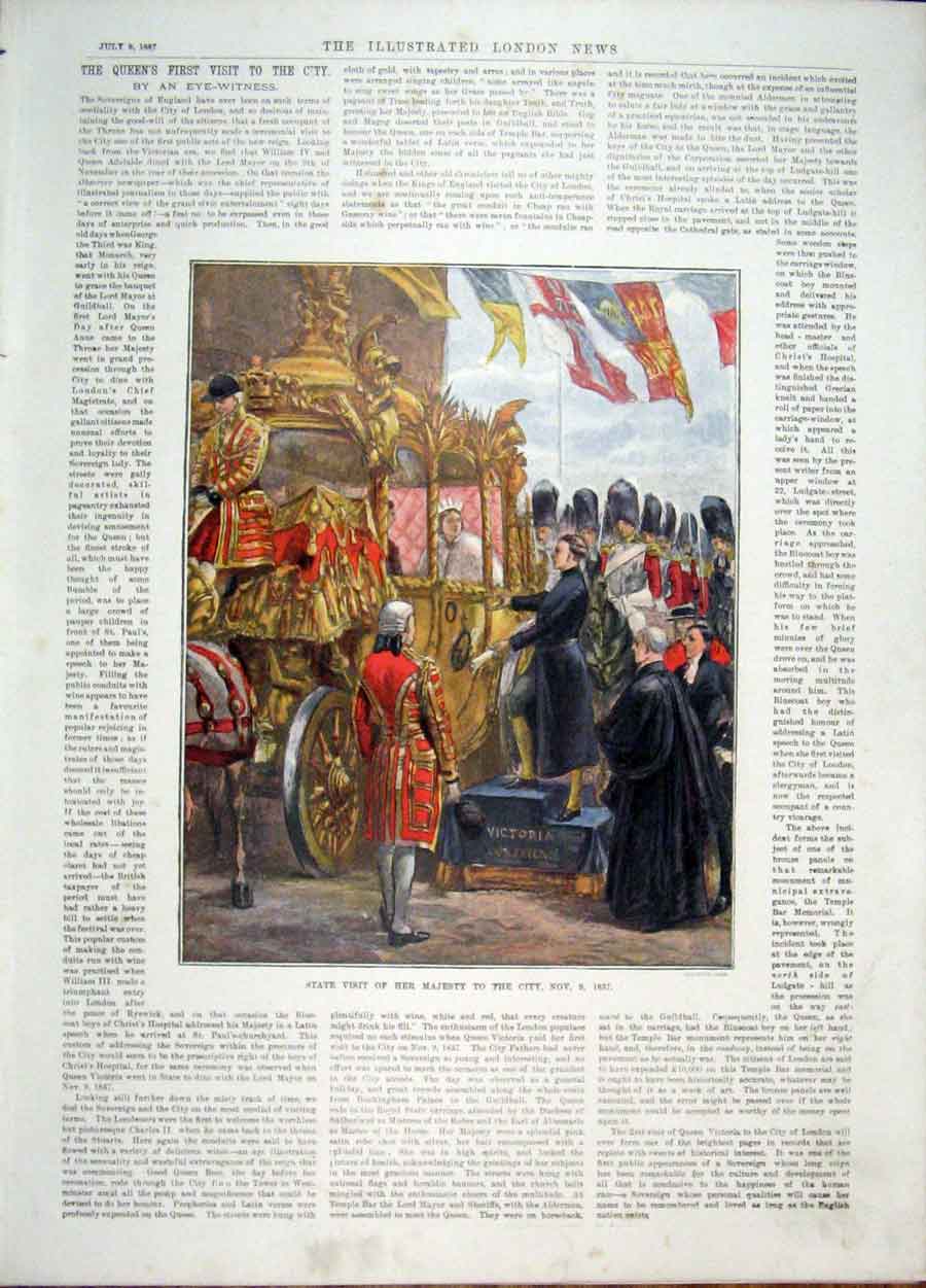 Old Antique Print London Queen State Visit 1837 Victoria Accession Throne 19th