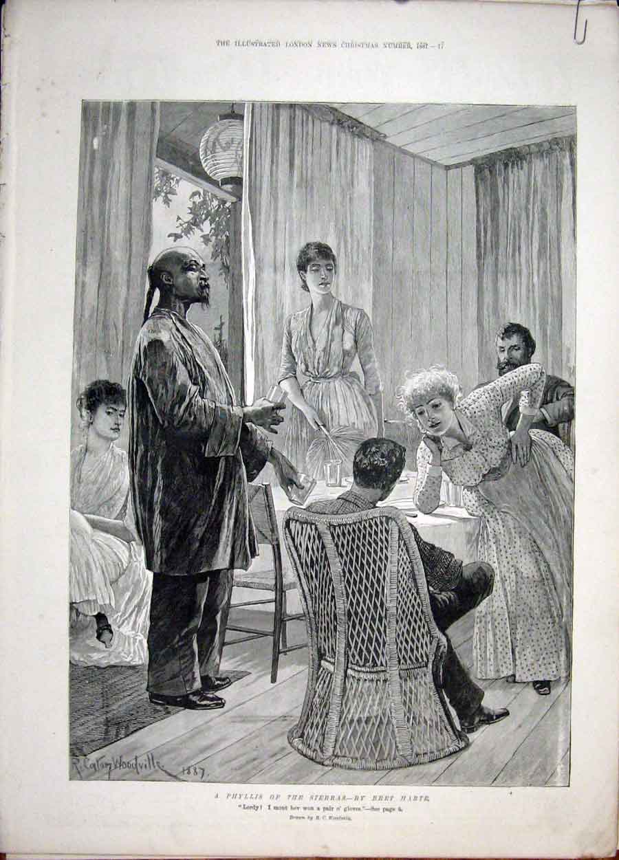 Old Antique Print Harte Sierras Phyliss Drawing Woodville Fine Art 1887 19th
