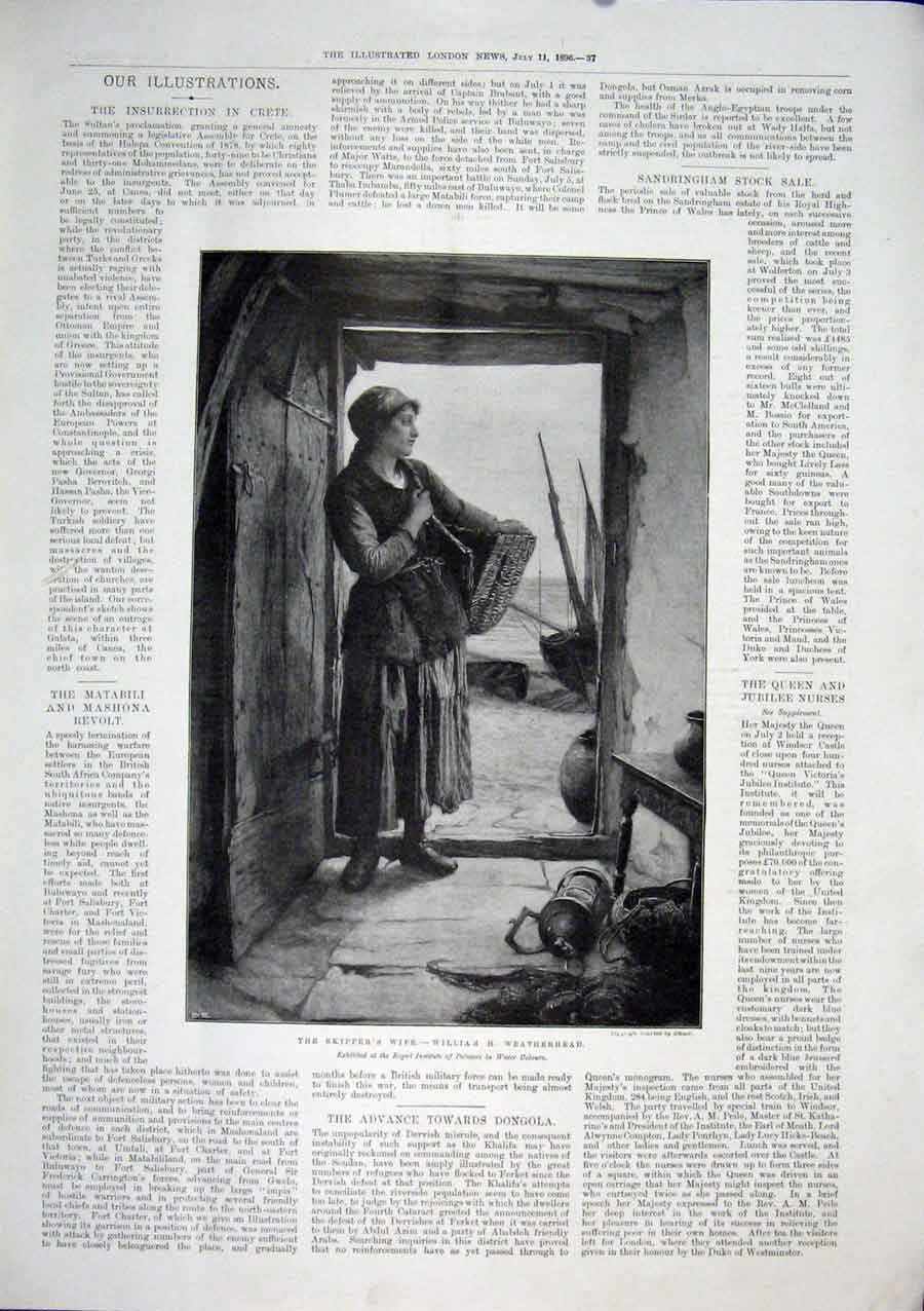 Original Old Antique Print Skipper'S Wife Willaim Weatherhead Artist 1896 19th