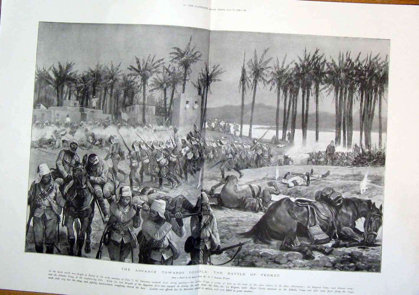 Original Old Antique Print Dongola War Ferket Battle 1896 Egypt 19th