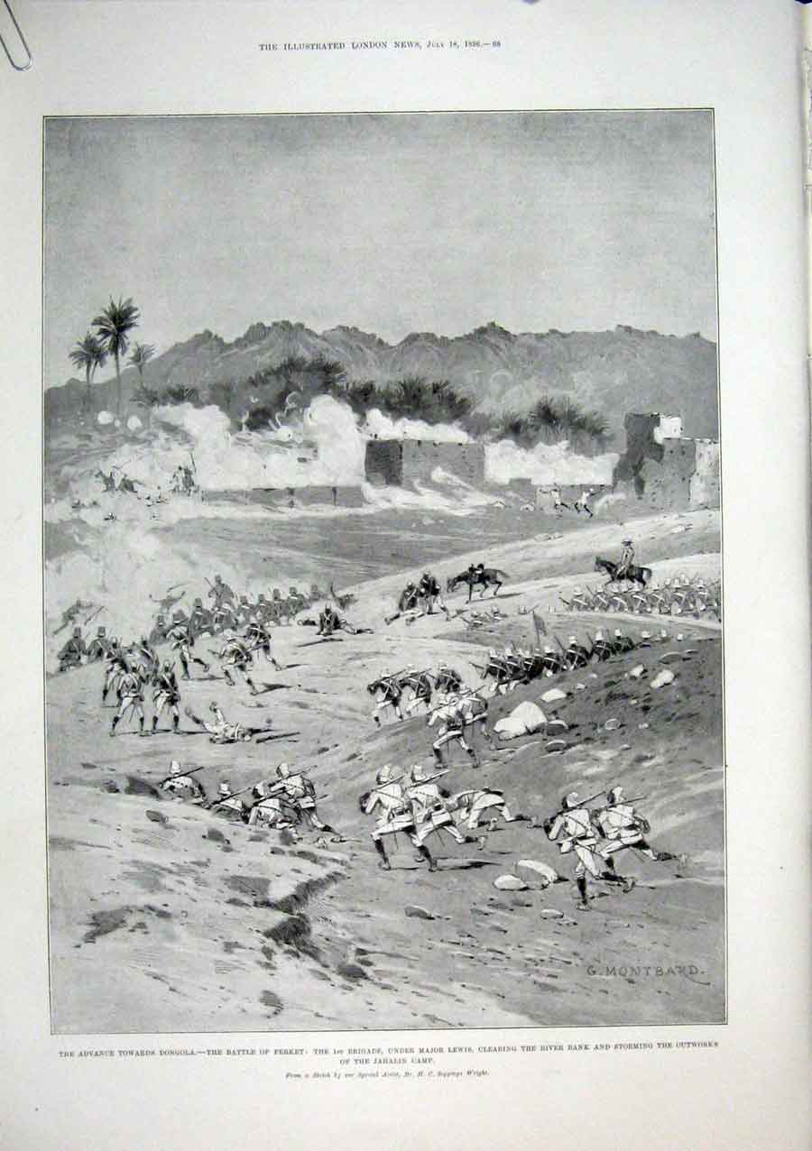 Original Old Antique Print Dongola Ferket Jahalin Camp Nile River 1896 19th