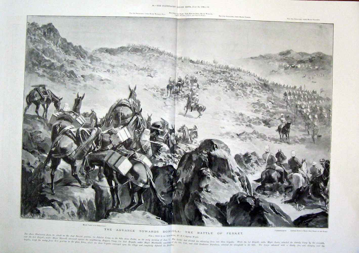 Original Old Antique Print Dongola Ferket Battle Fitton War 1896 19th