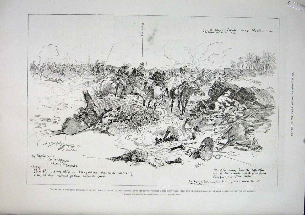 Original Old Antique Print Ferket Dongola Burn Murdoch Cossack Cholera 1896