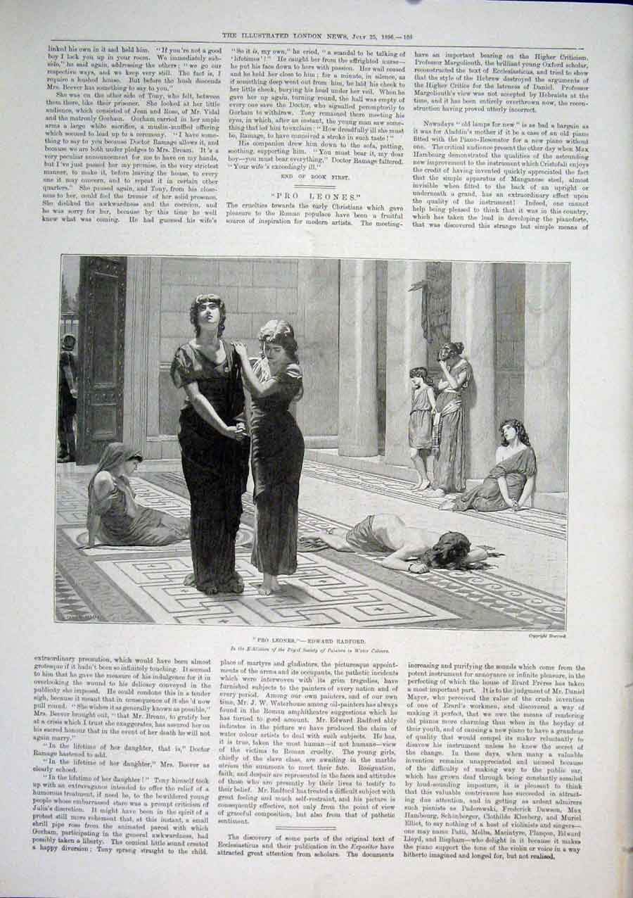 Original Old Antique Print Pro Leones Edward Radford Exhibition Artist 1896 19th