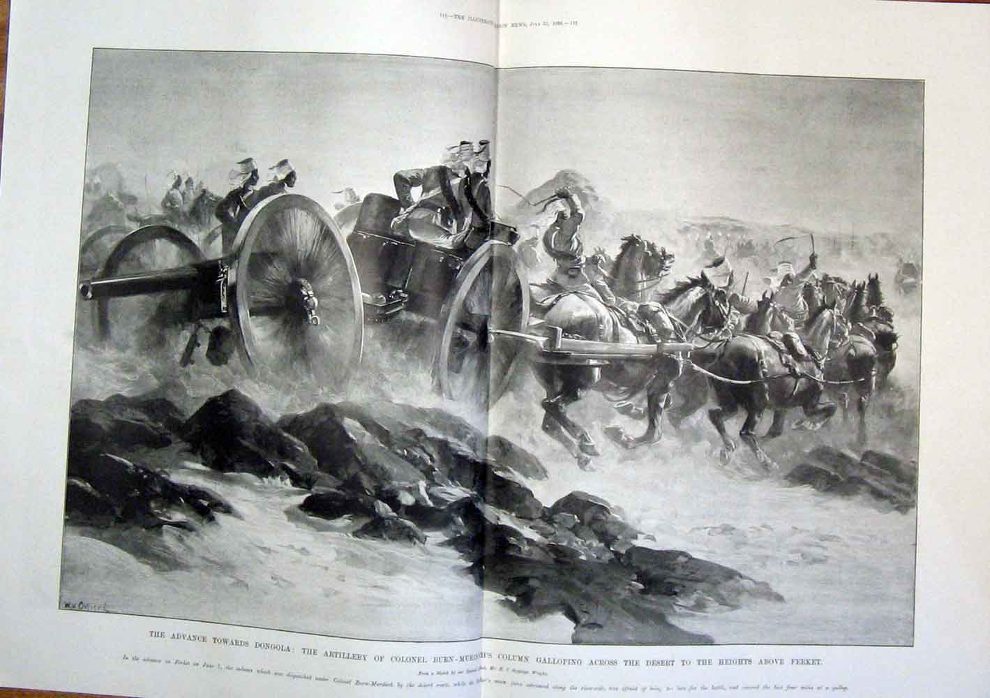 Original Old Antique Print Dongola War Ferket Burn-Murdoch Artillery 1896 19th