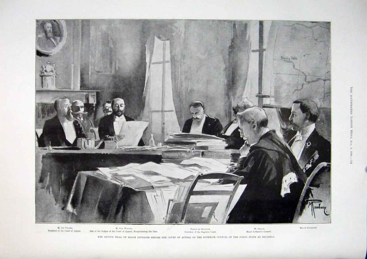 Original Old Antique Print Lothaire Trial Brussels Congo 1896 19th