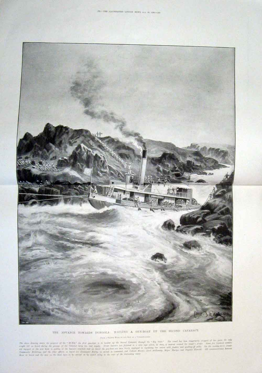 Original Old Antique Print Dongola Gun Boat Cataract El-Teb 1896 19th
