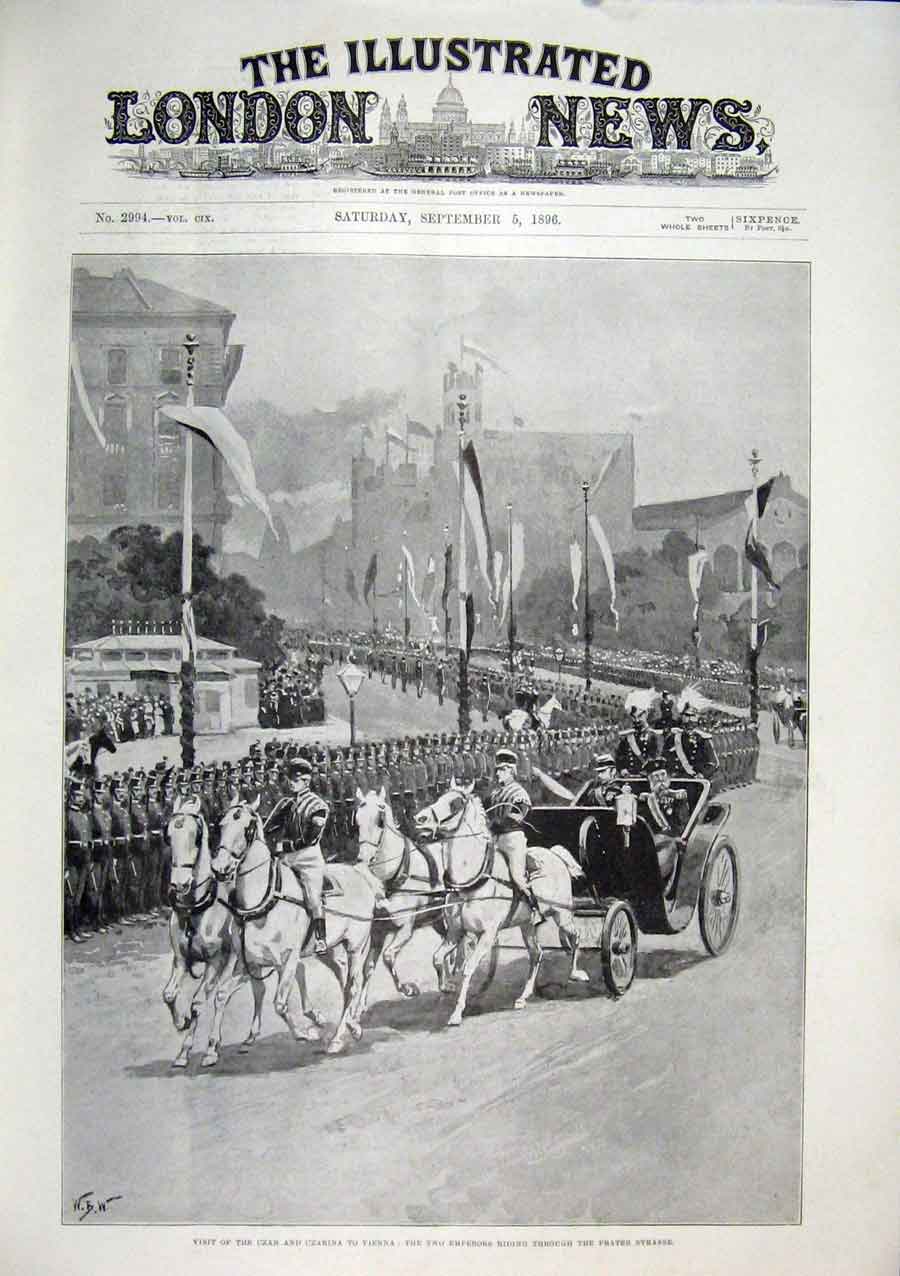 Original Old Antique Print Czar Czarina Vienna Prater Strasse 1896 Victorian
