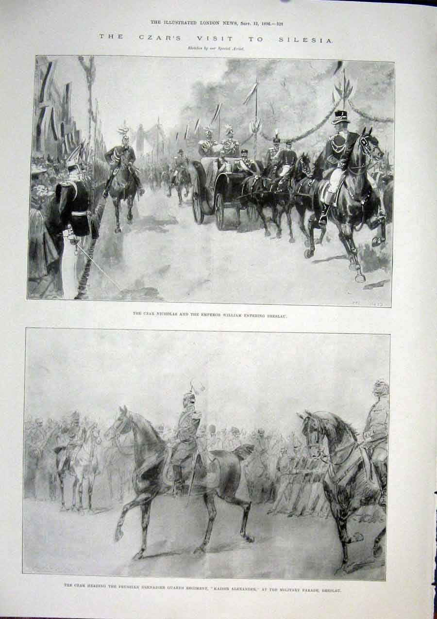 Original Old Antique Print Silesia Czar Nicholas Emperor William Kaiser Breslau