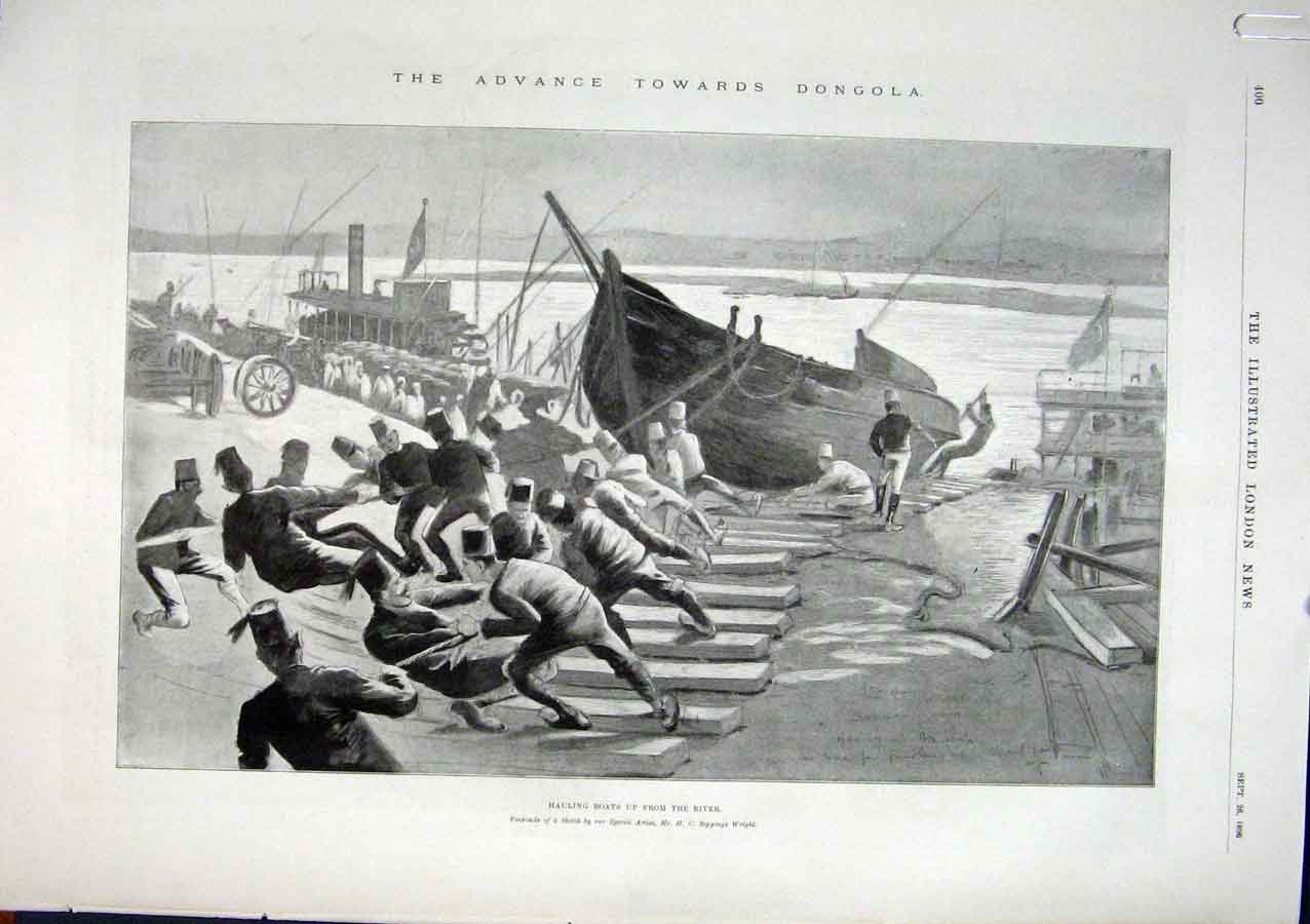 Original Old Antique Print Dongola River Nile 1896 Boat 19th Century