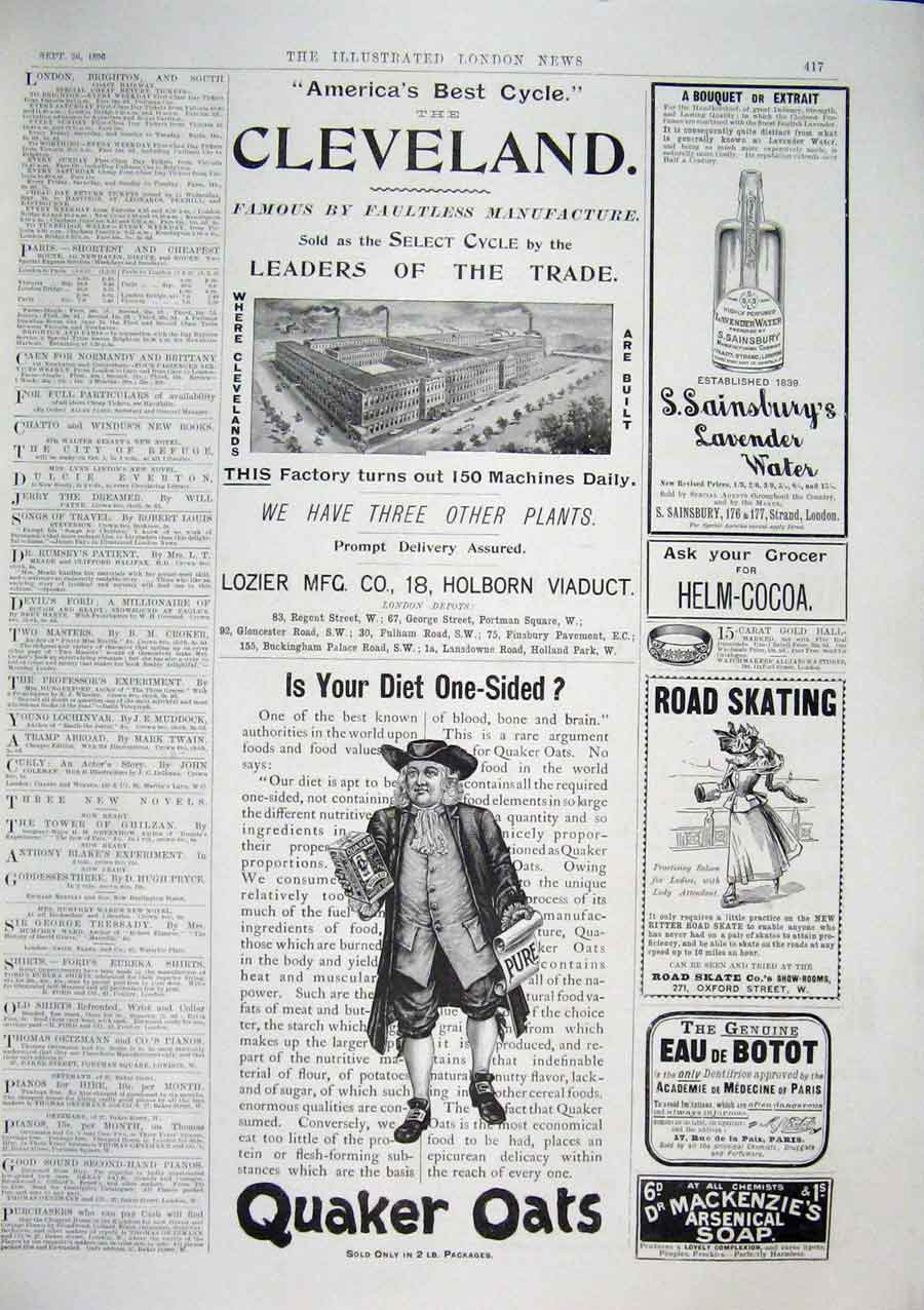 Old Antique Print Advert Quaker Oats Cleveland Holborn Viaduct Sainsburys