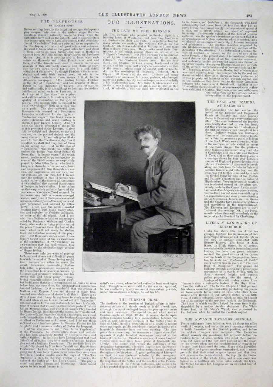 Original Old Antique Print Fred Barnard Photograph 1896 19th Century