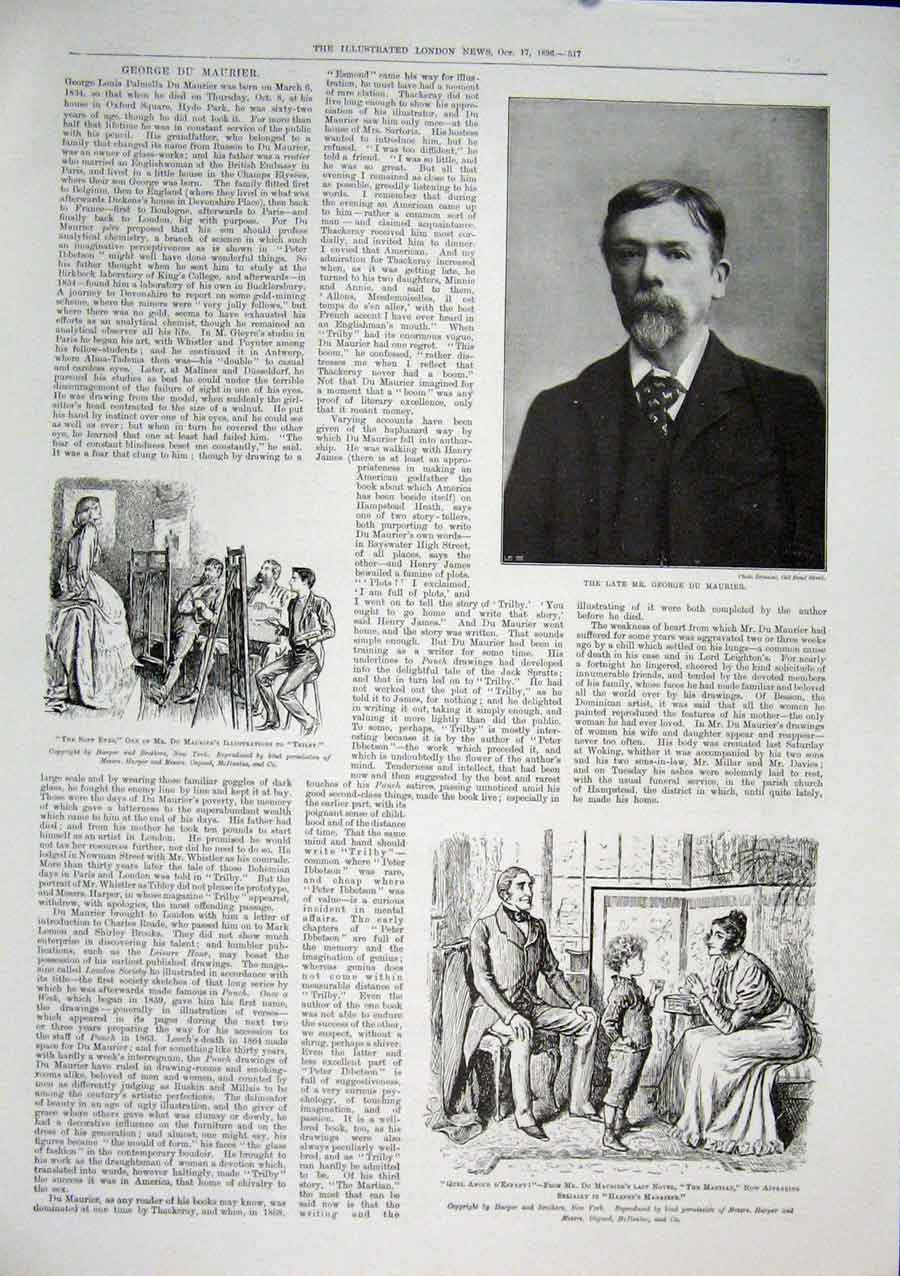 Original Old Antique Print George De Mourier Harper'S Magazine Trilby