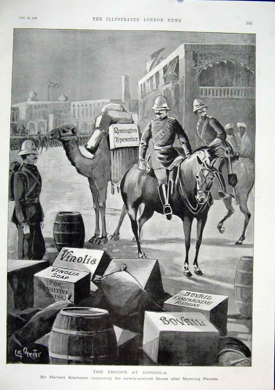 Original Old Antique Print Dongola Troops Herbert Kitchener 1896 19th