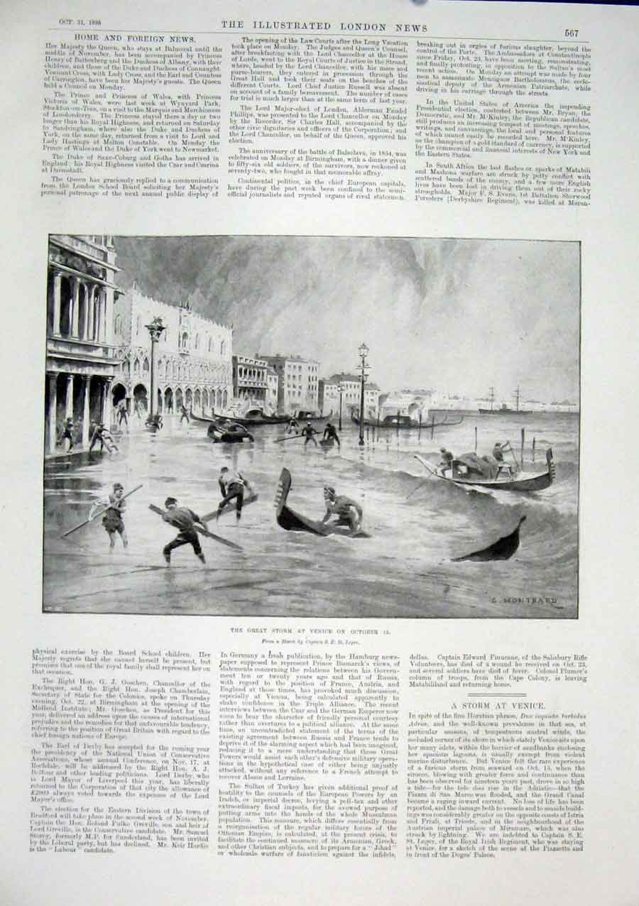 Original Old Antique Print Storm Venice October Sketch St Leger Piazza San Marco