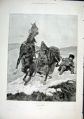 Original Old Antique Print R Coton Woodville Sketch Nick Time Horses 1896 19th