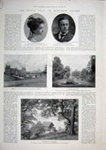 Original Old Antique Print Blenheim Palace Marlborough Bernini Fountain 1896