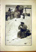 Original Old Antique Print Christmas Holly Lady Man Woodville Sketch Aldin 1897