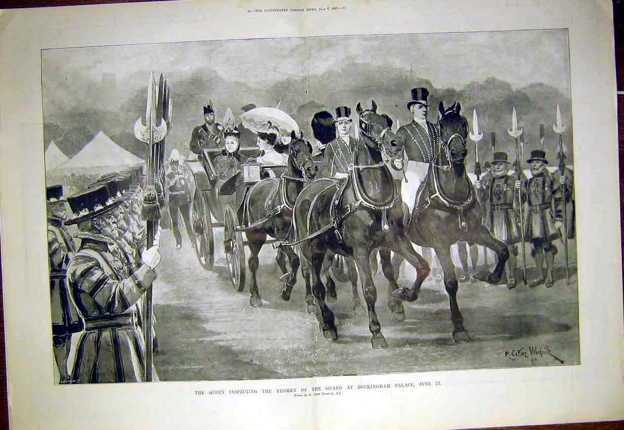 Original Old Antique Print Queen Yeoman Guard Buckingham Palace Woodville 1897