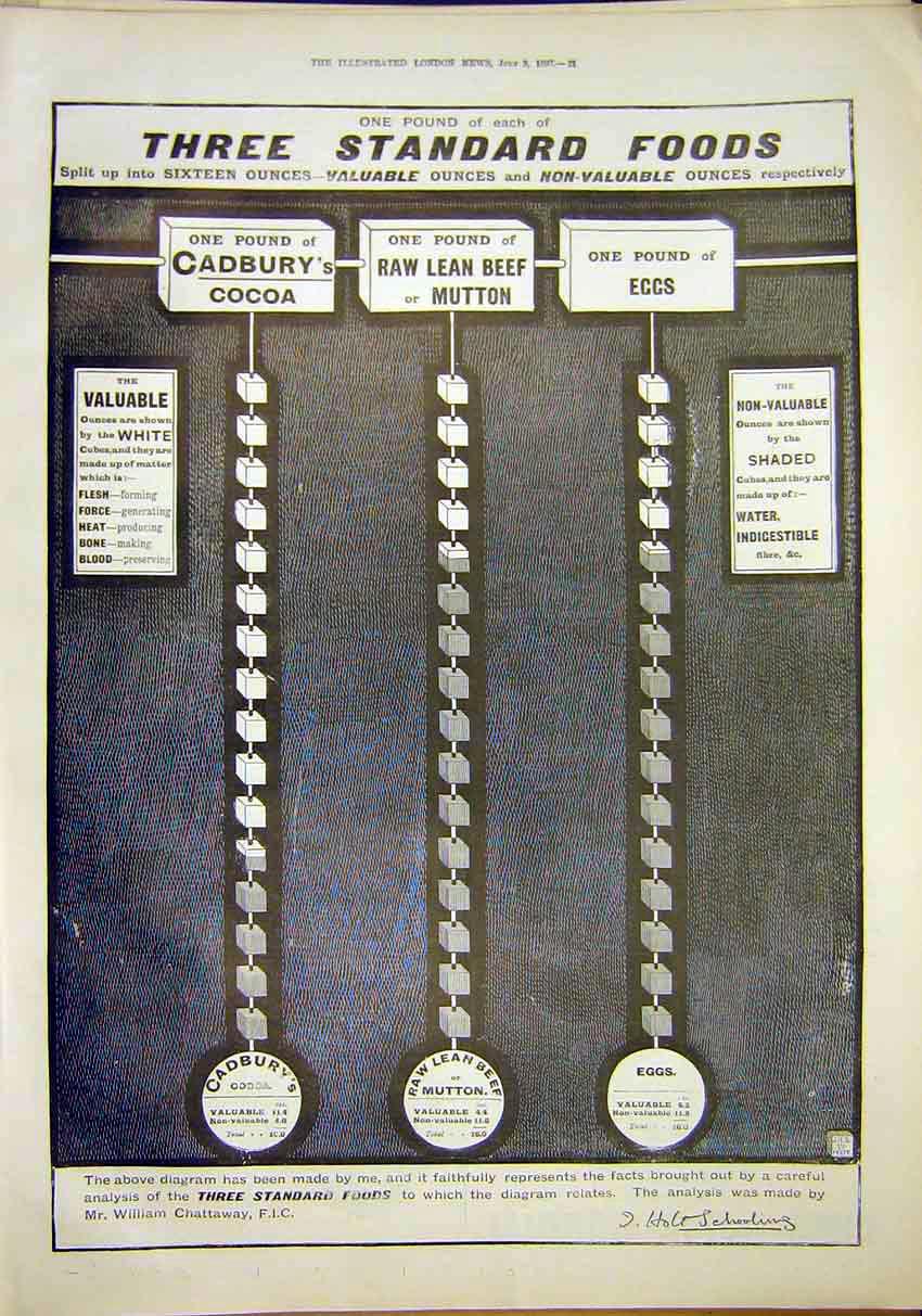 Original Old Antique Print Advert Cadbury Cocoa Standards 1897 19th