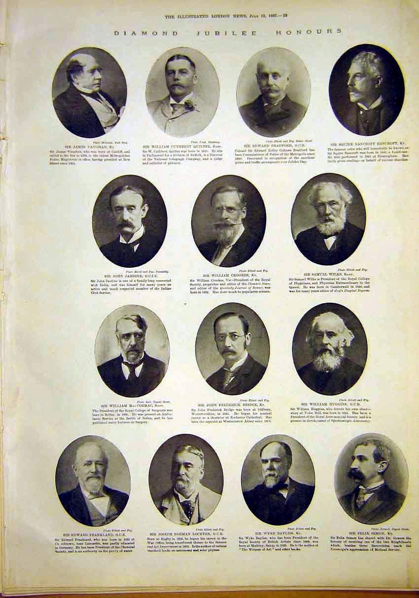 Original Old Antique Print Portrait Diamond Jubilee Honours Gents 1897 Victorian