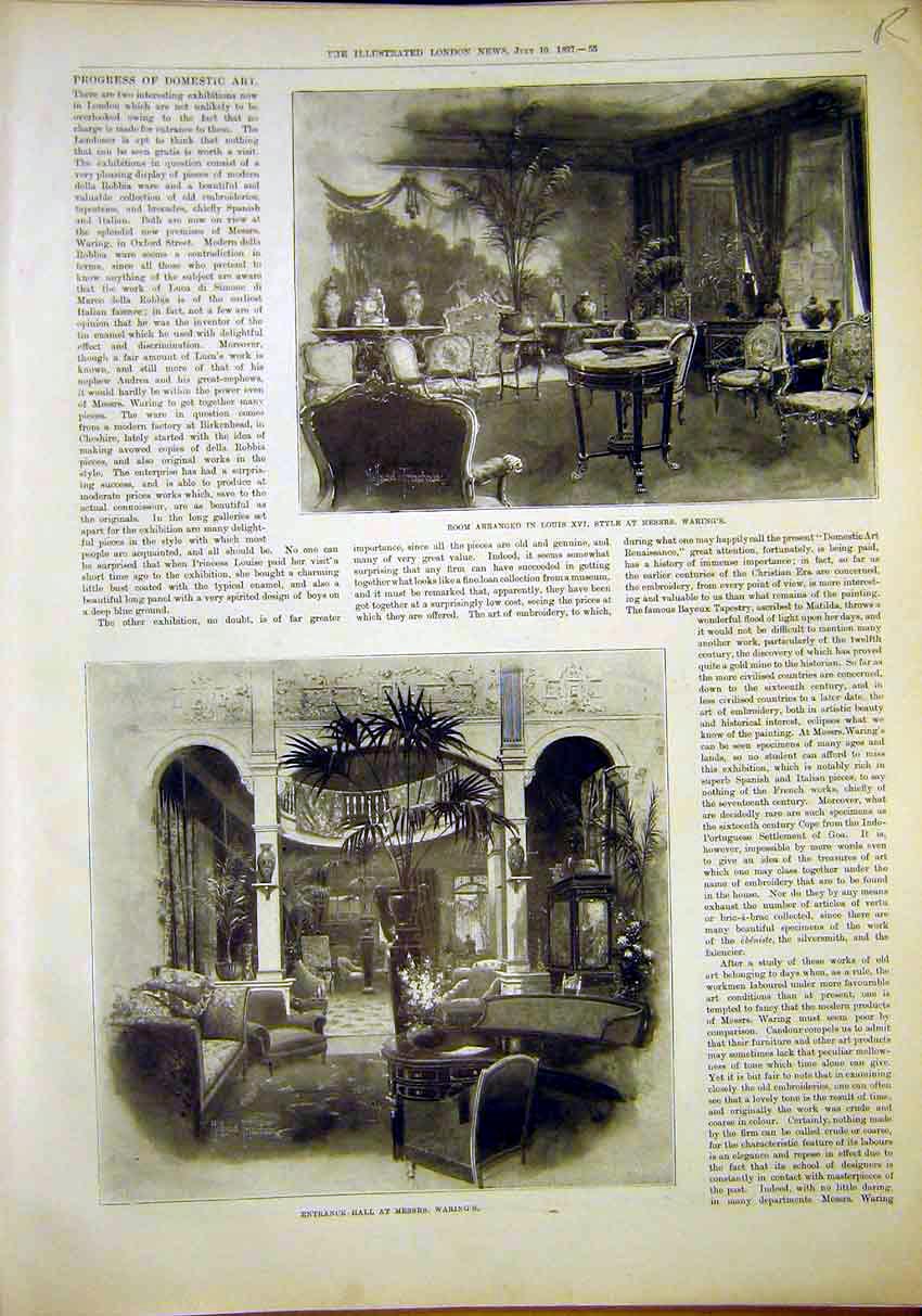 Old Antique Print Warings Residence Building Sheraton Tudor D ?Cor 1897 19th
