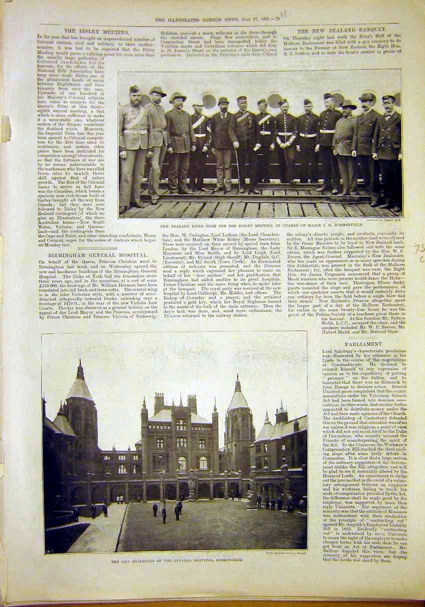 Old Antique Print New Zealand Rifle Tram Sommerville Hospital Birmingham