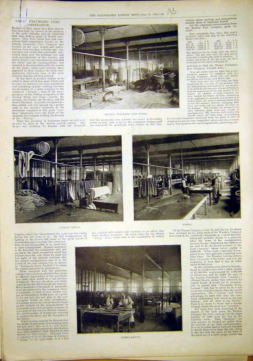 Old Antique Print Beeston Pneumatic Tyre Factory Steam Ship Roebuck 1897 19th