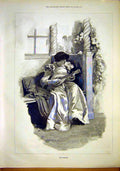 Original Old Antique Print Serenade Lady Sitar Music Instrument Musical 1897