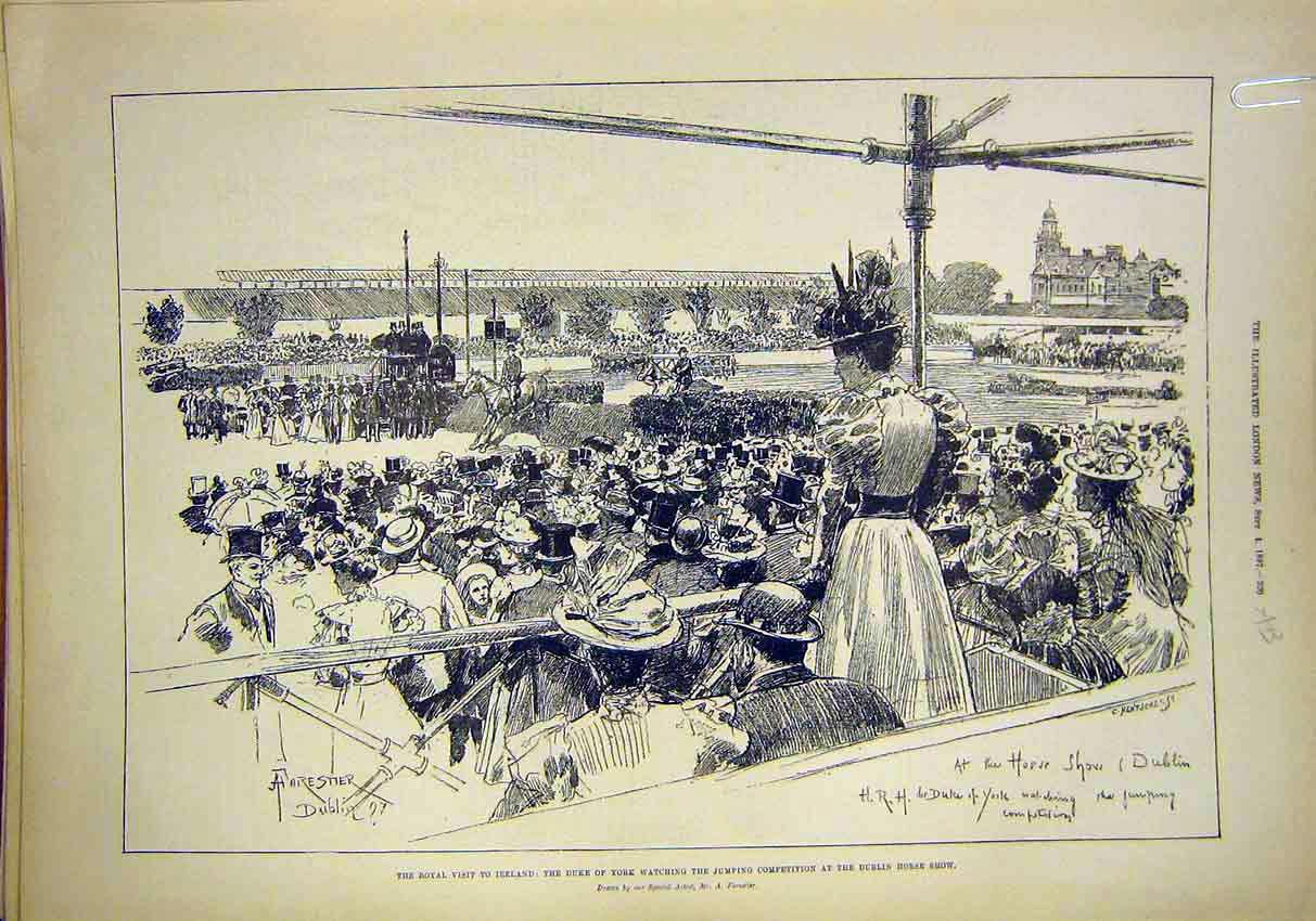 Old Antique Print Ireland Royal Visit Dublin Horse York Duke Duchess 1897 19th