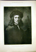 Original Old Antique Print Portrait Rembrandt Man With Stick Engraving 1897 19th