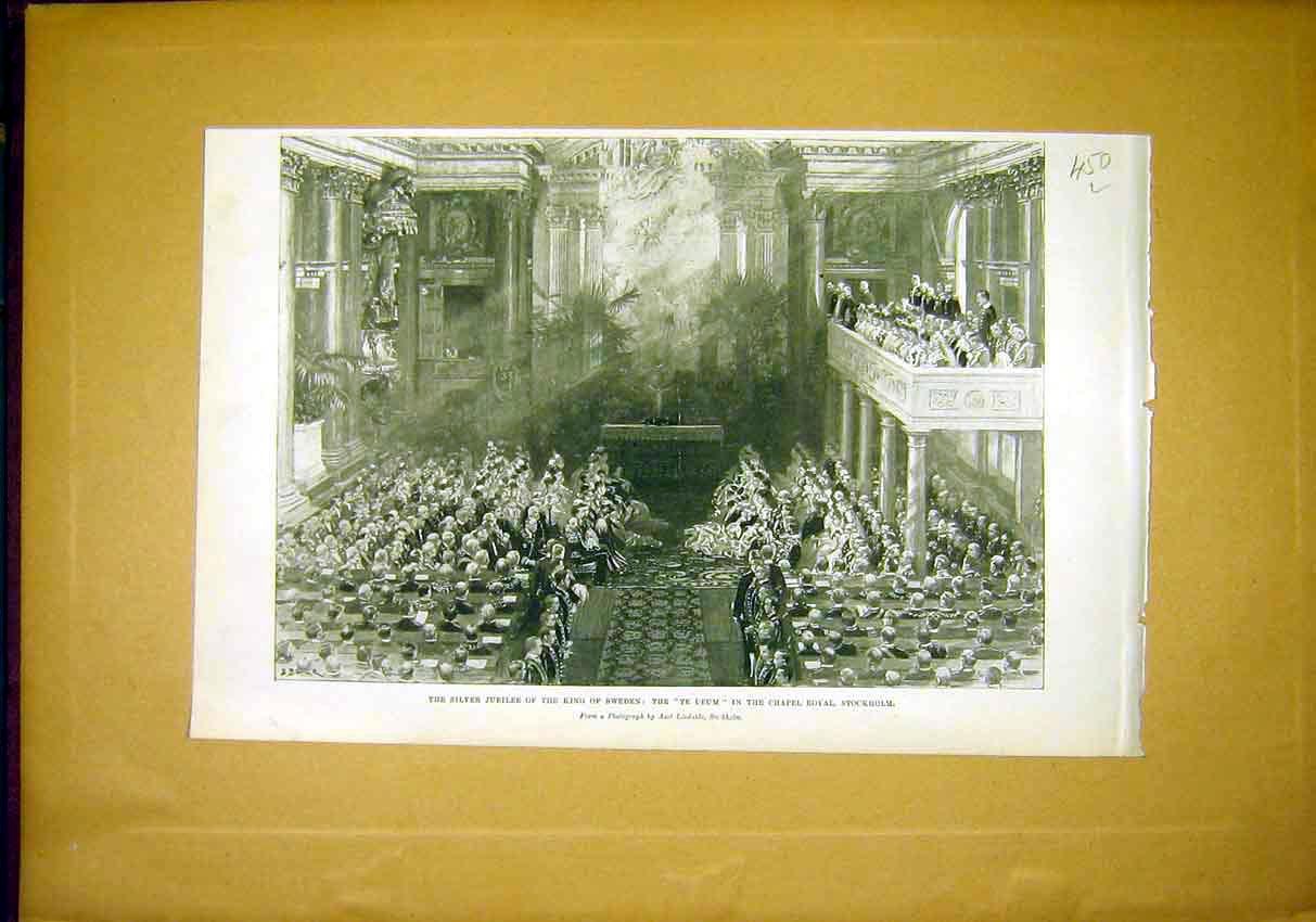 Old Antique Print Silver Jubilee King Sweden Chapal Royal Stockholm 1897 19th