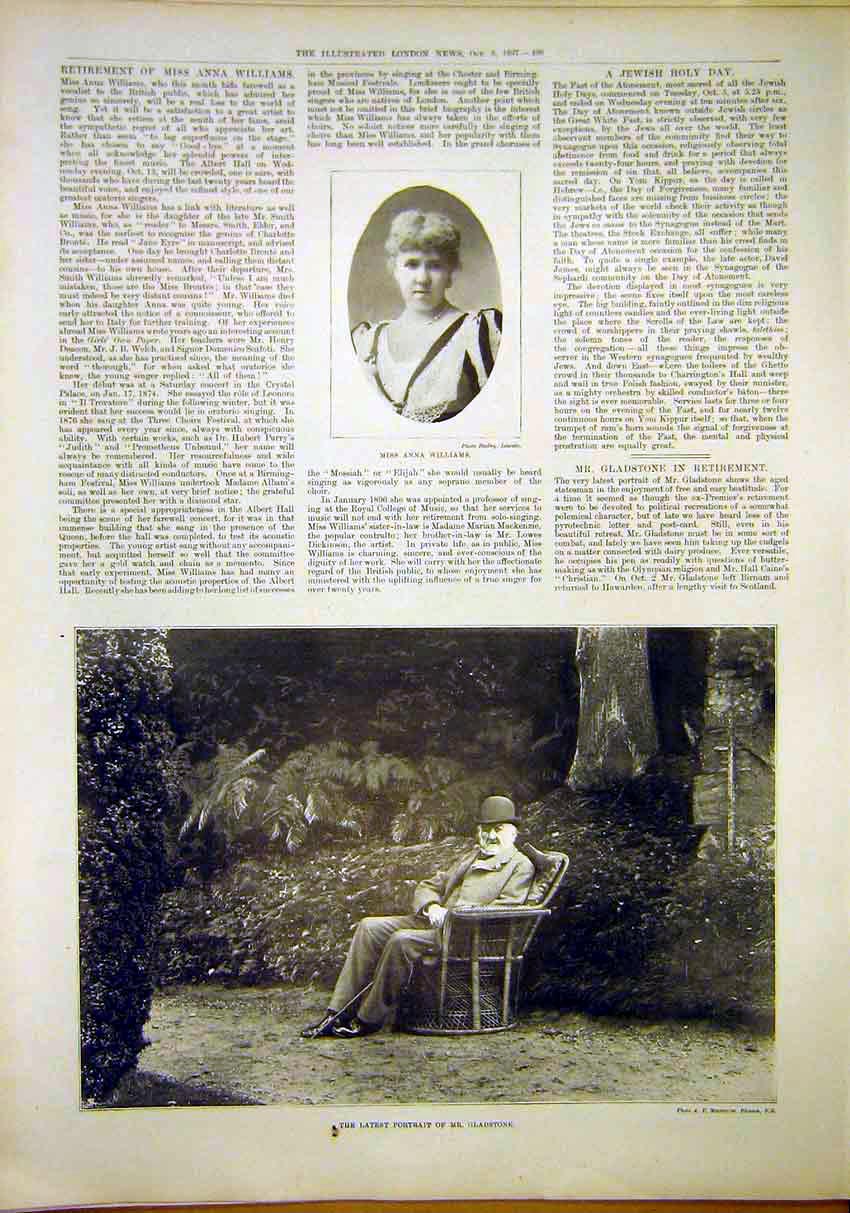 Original Old Antique Print Portrait Anna Williams Gladstone 1897 19th