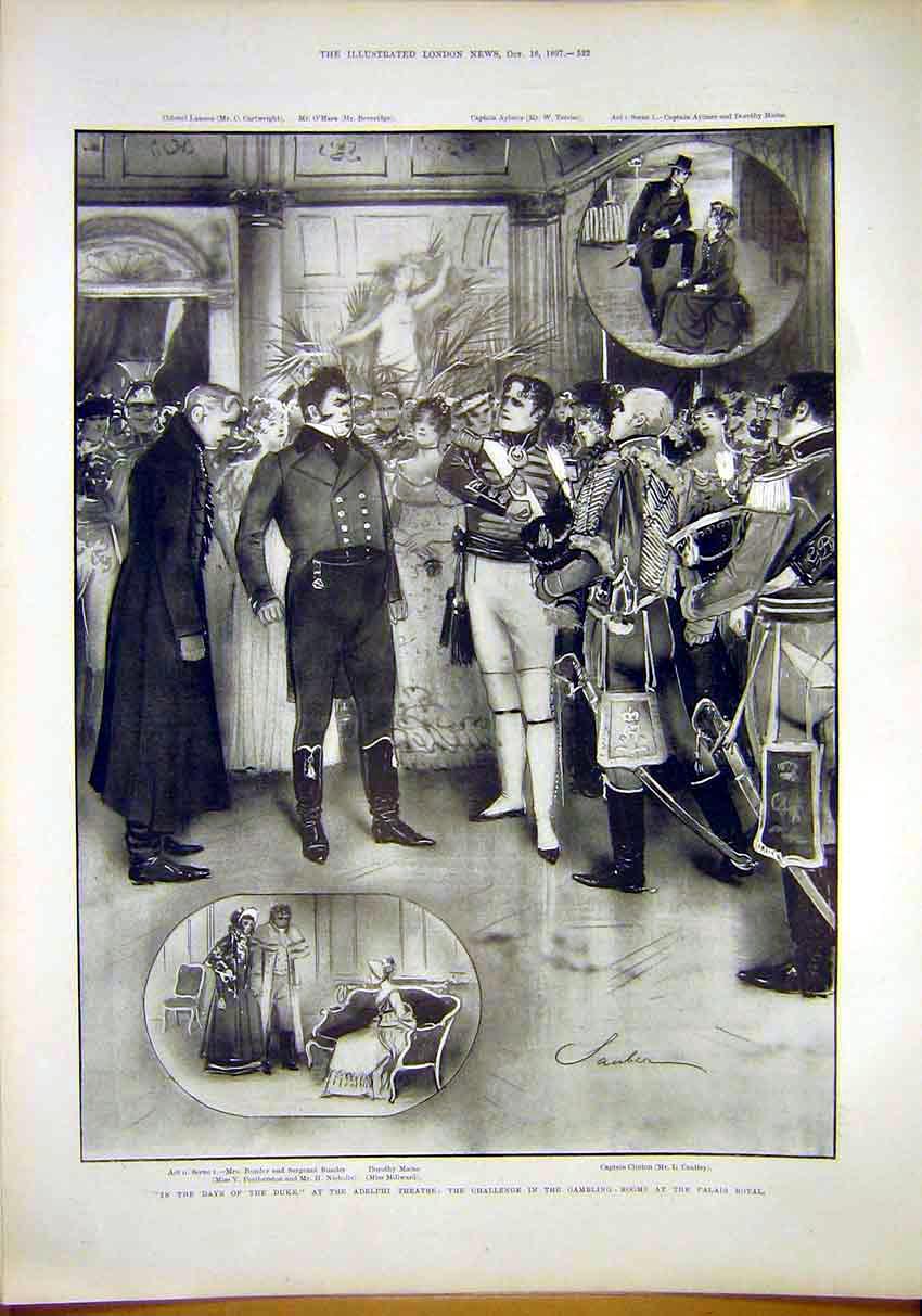 Original Old Antique Print Adelphi Theatre Palais Hotel Gambling Duke 1897 19th