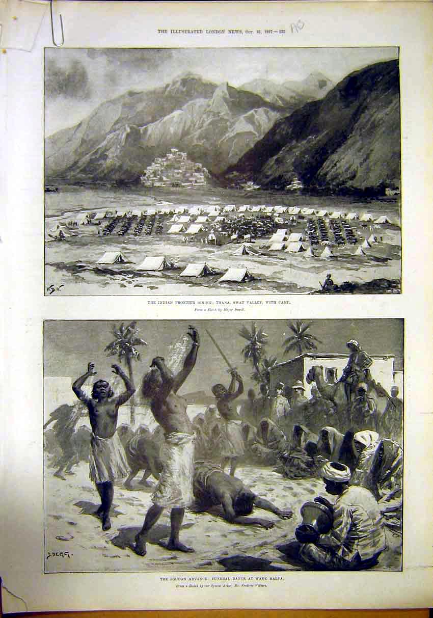 Original Old Antique Print Indian Frontier Thana Soudan Wady Halfa 1897 19th
