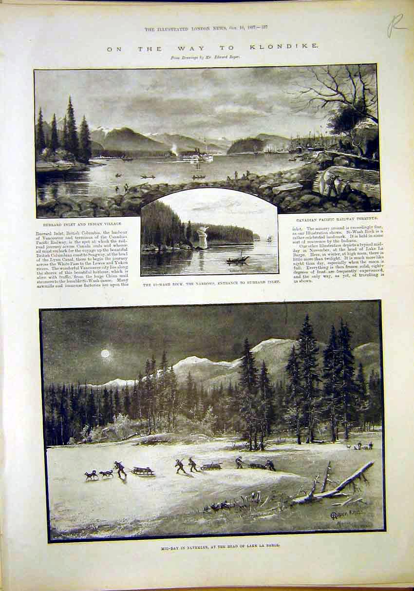 Original Old Antique Print Klondyke Alaska Soudan Advance Sirdar 1897 Victorian
