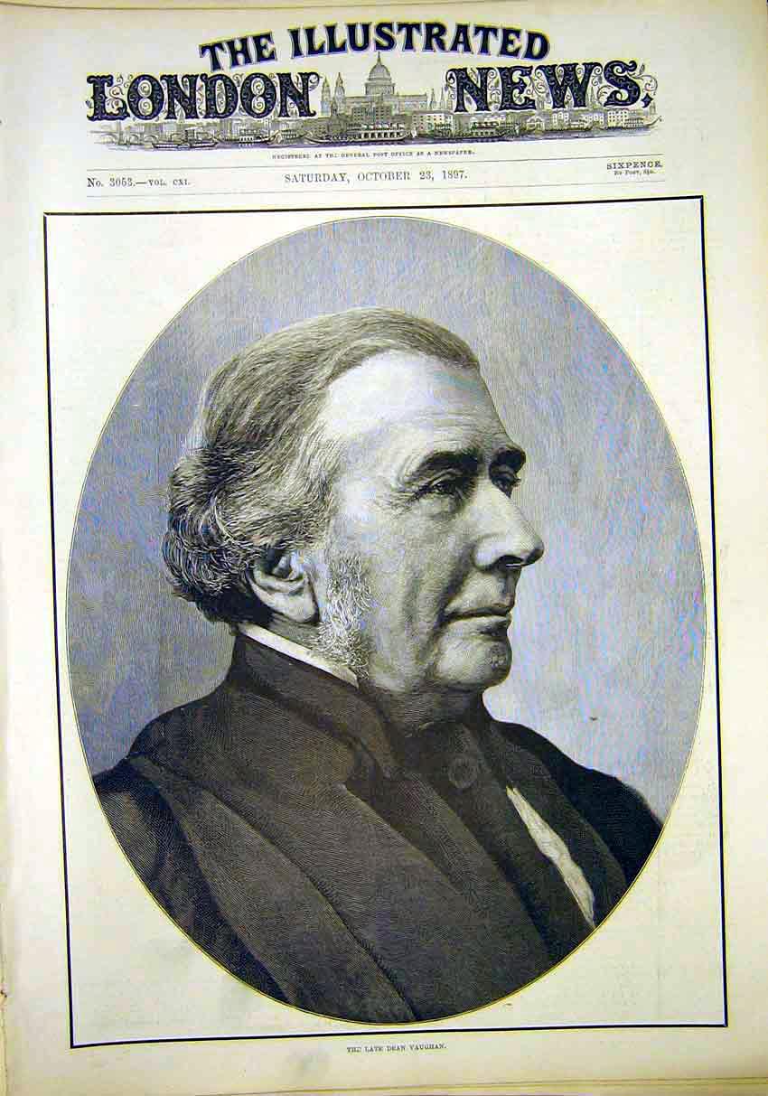 Original Old Antique Print Portrait Dean Vaughan 1897 19th Century