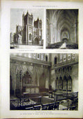 Original Old Antique Print Bristol Cathedral Altar Sedilla Choir 1897 Victorian