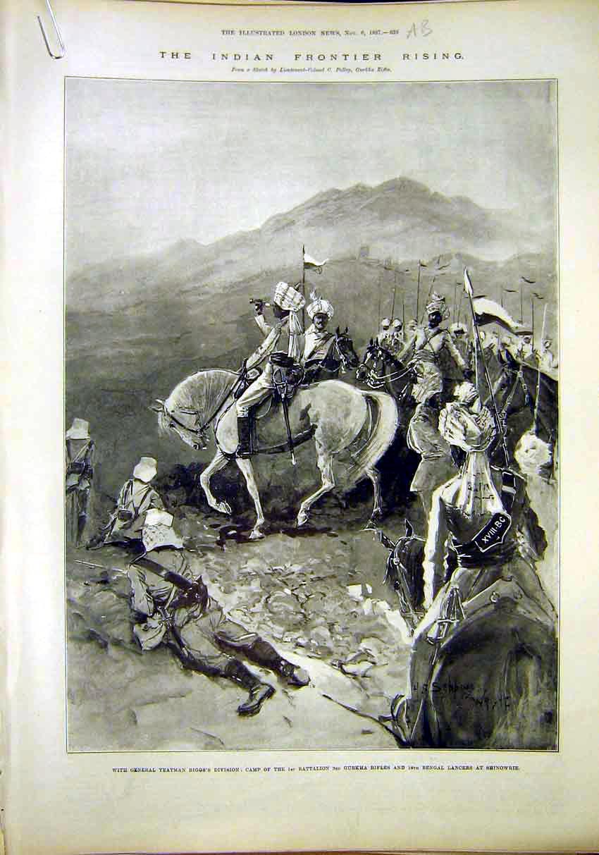 Original Old Antique Print General Yeatman Shinowrie India Frontier Khan Sahib