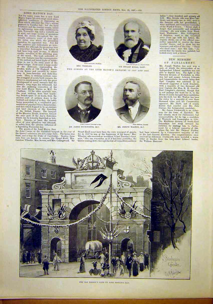 Original Old Antique Print Portrait Walton Duckworth Wheeler Bart 1897 Victorian