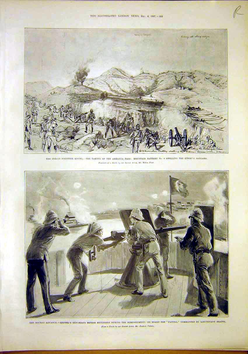 Original Old Antique Print Indian Frontier Soudan Advance Keppel Villliers 1897