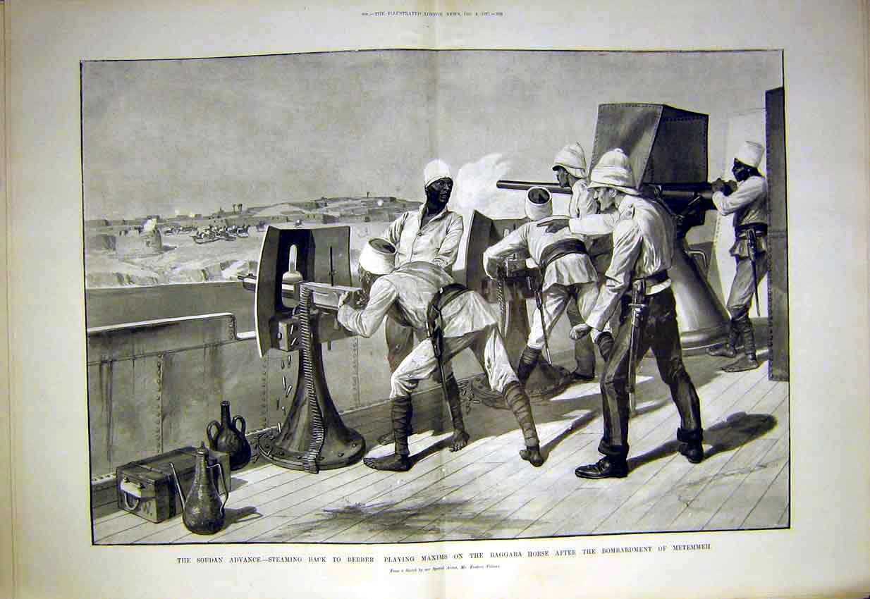 Old Antique Print Soudan Advance Berber Maxim Baggara Horse Metemmeh 1897 19th