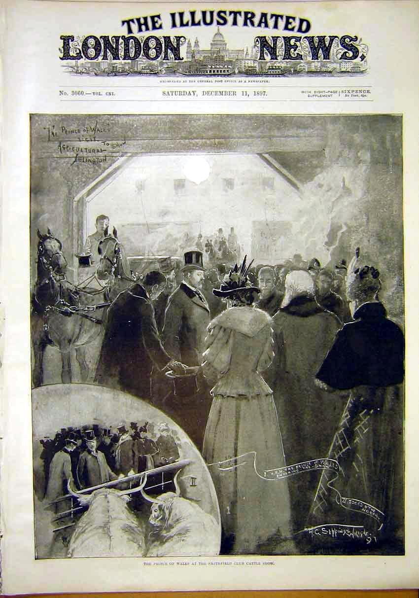 Original Old Antique Print Prince Wales Royal Smithfield Club Cattle Wright 1897
