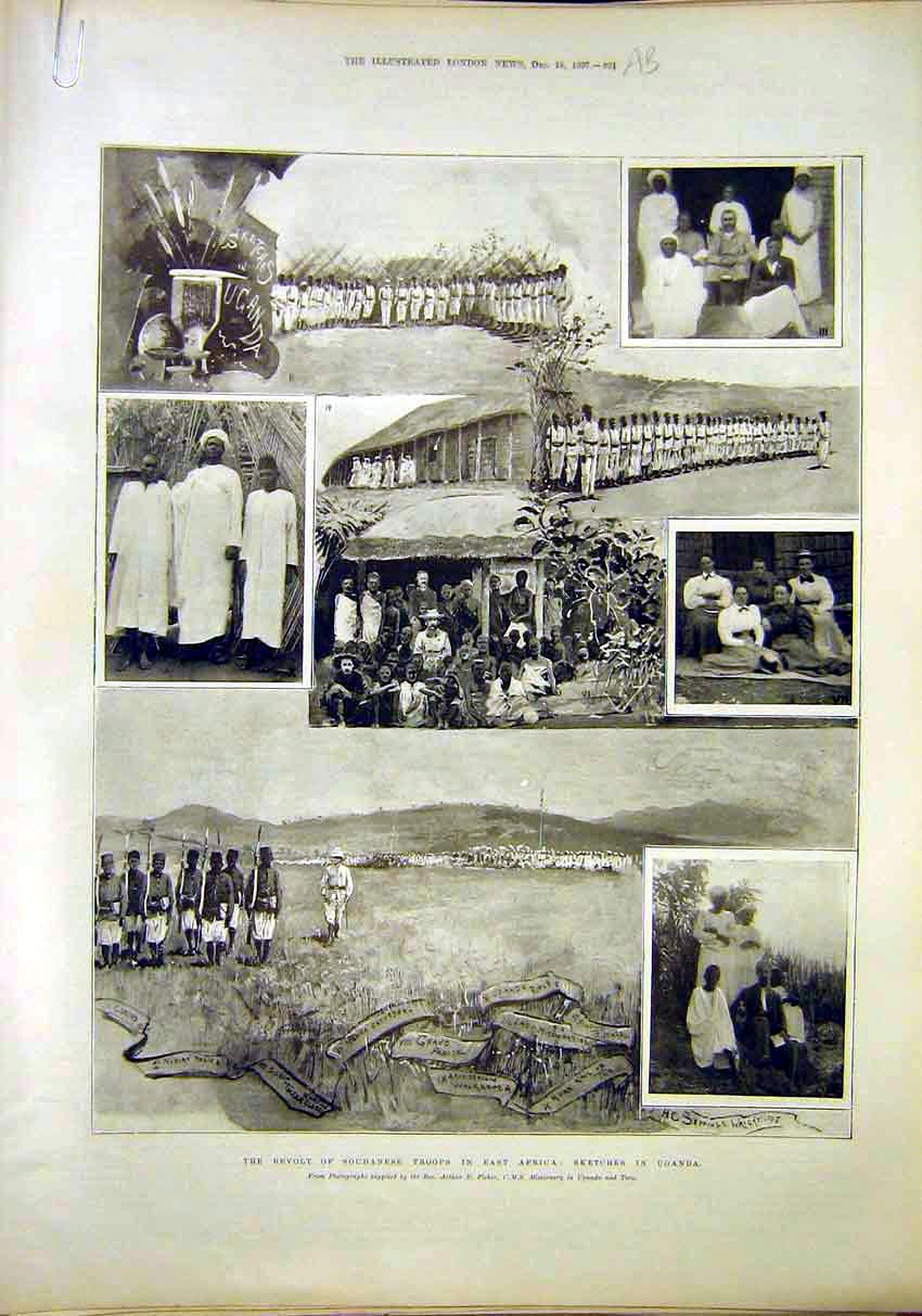 Old Antique Print Revolt Soudanese Troops Africa Uganda Protectorate 1897 19th