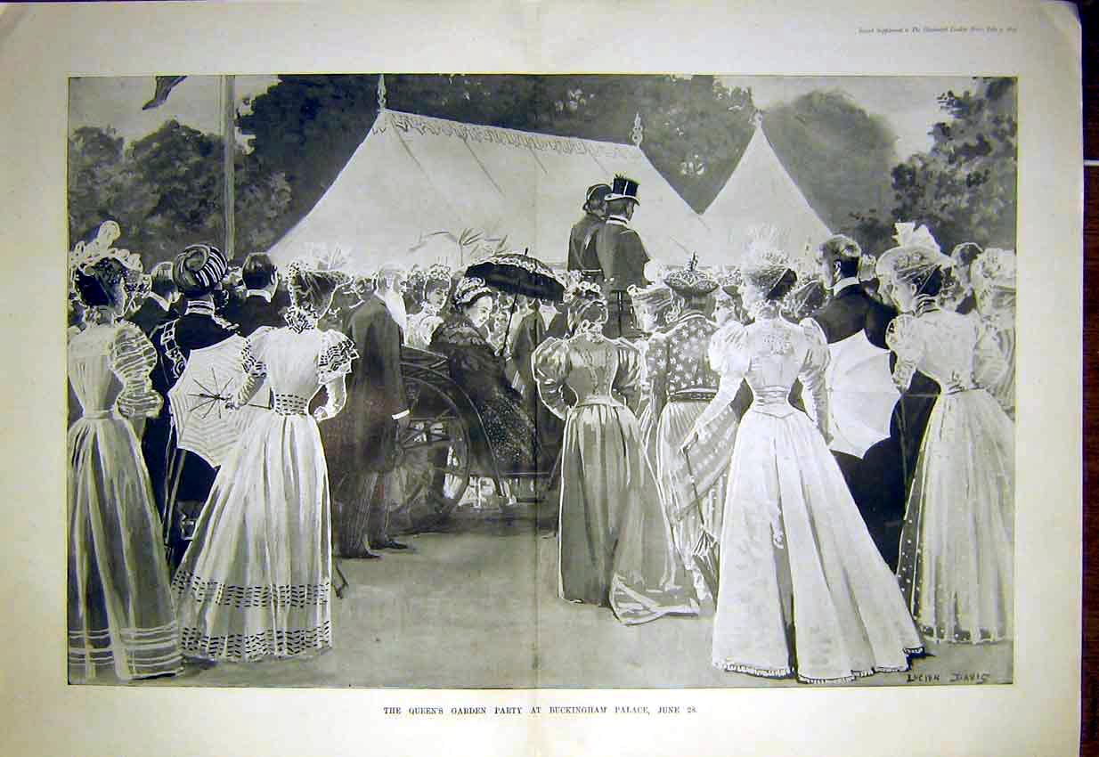 Original Old Antique Print Queen Garden Party Buckingham Palace 1897 Victorian