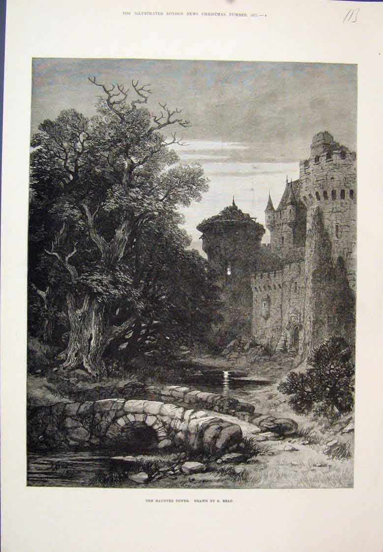 Original Old Antique Print The Haunted Tower Sketch S Read